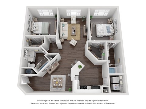Floor plan for 2 beds, 2 baths, 1125 sqft